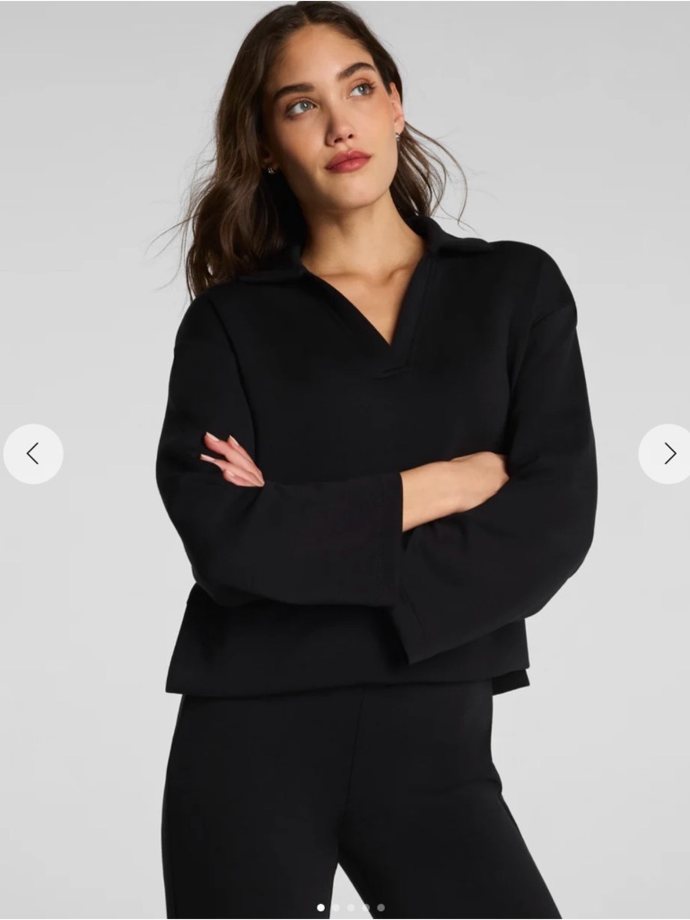 Spanx Women’s Size Small Long Sleeve Polo TopBlack Collared V-Neck